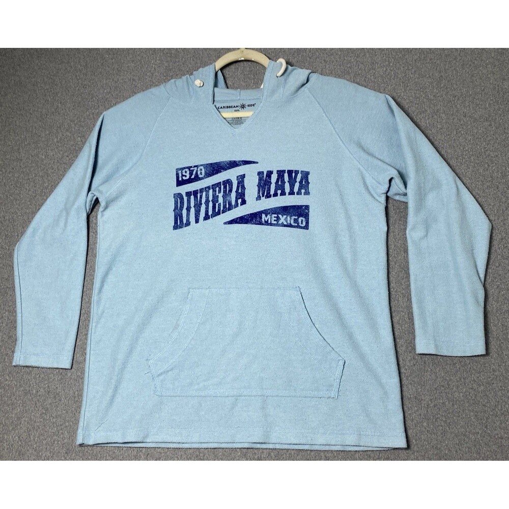 Caribbean Side Women's Blue Rivera Maya Hoodie Hooded Sweatshirt Sz XL
